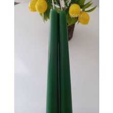 Qosrix 2'li Yeşil Şamdan Mumu 1. Kalite Doğal Kokulu Uzun Çubuk Konik Mum Dekoratif