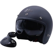 Ebakbak  Motosiklet Chopper Cruiser Yarım Açık Kaskı ABS Malzeme Ce Güneş Vizörlü  Mat Black Motor Kask