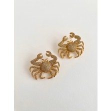 İfeelfree Özel Tasarım Zirkon Taşlı Yengeç Küpe - Gold