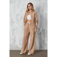 Minaaise Camel Aksesuarlı Oversize Keten Gömlek 27079