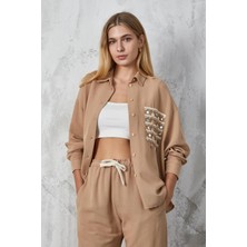 Minaaise Camel Aksesuarlı Oversize Keten Gömlek 27079