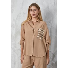 Minaaise Camel Aksesuarlı Oversize Keten Gömlek 27079