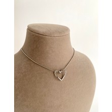 Zarif Kalp Uçlu İnce İtalyan Zincir Çelik Kolye - Silver