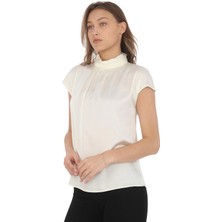 Lodmela Yaka Drape Detaylı Saten Bluz 01-Ekru