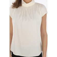 Lodmela Yaka Drape Detaylı Saten Bluz 01-Ekru