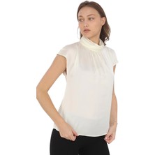 Lodmela Yaka Drape Detaylı Saten Bluz 01-Ekru