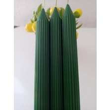 Qosrix 3'lü Yeşil Şamdan Mumu 1. Kalite Doğal Kokulu Uzun Çubuk Konik Mum Dekoratif