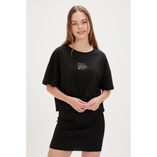 Bad Bear Town Siyah Baskılı Kadın Tişört