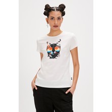 Bad Bear Cathy Beyaz Baskılı Kadın Tişört