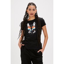 Bad Bear Cathy Siyah Baskılı Kadın Tişört