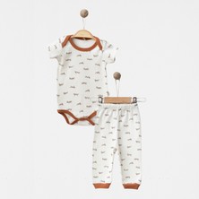 Babejix Happy Smile Bear Yazı Tasarımlı % 100 Pamuklu Unisex Alt Üst 2’li Bebek Takımı