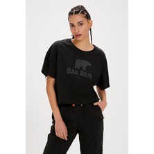 Bad Bear Holly Siyah Baskılı Kadın Tişört