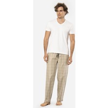 Cacharel V Yaka Kısa Kol T-Shirt ve Cepli Ekoseli Alt Pijama Takım