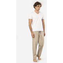 Cacharel V Yaka Kısa Kol T-Shirt ve Cepli Ekoseli Alt Pijama Takım