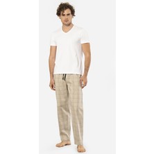 Cacharel V Yaka Kısa Kol T-Shirt ve Cepli Ekoseli Alt Pijama Takım