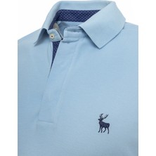 Lake Wood Erkek Mavi Triko Yaka Garnili Polo T-Shirt