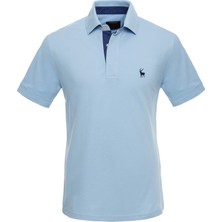 Lake Wood Erkek Mavi Triko Yaka Garnili Polo T-Shirt