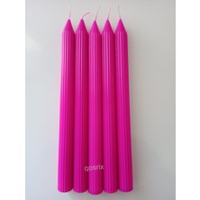 Qosrix 5'li Pembe Fuşya Şamdan Mumu 1. Kalite Doğal Kokulu Uzun Çubuk Konik Mum Dekoratif