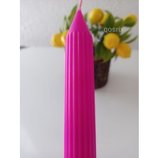 Qosrix 5'li Pembe Fuşya Şamdan Mumu 1. Kalite Doğal Kokulu Uzun Çubuk Konik Mum Dekoratif