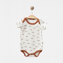 Babejix Happy Smile Bear Yazı Tasarımlı Badi ve Tarçın Renk Pantolonlu  % 100 Pamuklu Unisex 2’li Bebek Takımı