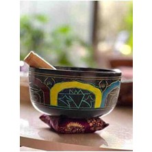 Tasaryum 7 Chakra Desenli Meditasyon Çanı Tibet Çanağı Profesyonel El Yapımı Singing Bowl 19 cm