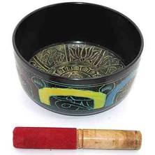 Tasaryum 7 Chakra Desenli Meditasyon Çanı Tibet Çanağı Profesyonel El Yapımı Singing Bowl 19 cm