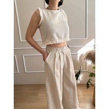 Nidi Store Bej Ucu Tüylü Kolsuz Bluz