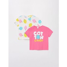 LC Waikiki Lcw Baby Bisiklet Yaka Baskılı Kız Bebek Tişört 2'li