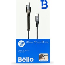 Bello BA-02 Type-C Type-C Standlı Koruyuculu Örgülü Hızlı Şarj Data Kablosu 100W 1.2m