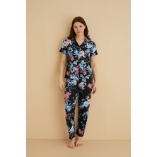 Farya Home Dreamy Çiçekli Önden Düğmeli Kısa Kollu Pegasus Gömlek Pijama Takımı