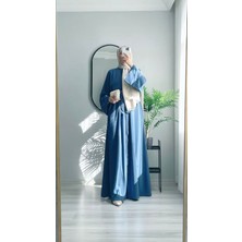 Wedof Design Abaya Ferace Çıtçıtlı Uzun Abaya Kap Kuşaklı Krep Abaya