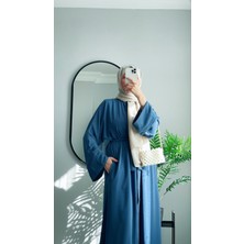 Wedof Design Abaya Ferace Çıtçıtlı Uzun Abaya Kap Kuşaklı Krep Abaya