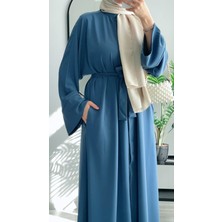 Wedof Design Abaya Ferace Çıtçıtlı Uzun Abaya Kap Kuşaklı Krep Abaya