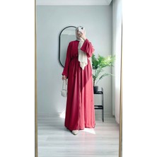 Wedof Design Abaya Ferace Çıtçıtlı Uzun Abaya Kap Kuşaklı Krep Abaya