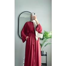 Wedof Design Abaya Ferace Çıtçıtlı Uzun Abaya Kap Kuşaklı Krep Abaya