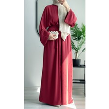 Wedof Design Abaya Ferace Çıtçıtlı Uzun Abaya Kap Kuşaklı Krep Abaya