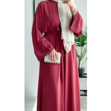 Wedof Design Abaya Ferace Çıtçıtlı Uzun Abaya Kap Kuşaklı Krep Abaya