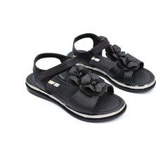 Prego (Vetta) Çiçek Desenli Çocuk Sandalet Siyah