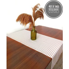 Home Art Atelier Hand Made Sütlü Kahve Çizgili Organik Pamuk Keten Runner 40X140