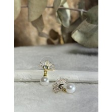 Nidi Store Altın Rengi Gold Zirkon Taşlı Inci Küpe