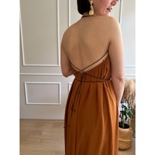 Nidi Store Çok Derin Dekolteli Deri Kordonlu Asimetrik Boy Elbise