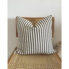 Home Art Atelier Hand Made Yıkanmış Keten Bej Çizgili Çift Yönlü Bohem Kırlent Kılıfı