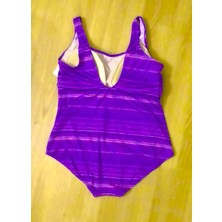SUNSURF Büyük Beden Desenli Mayo 50-52-54-56 Beden Mor