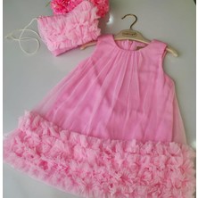 Canwin Şeker Pembe Çantalı Tül Fırfırlı Kız Bebek Prenses Elbise