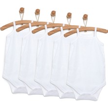 HelloBaby Unisex 5li Beyaz Body Bisiklet Yaka İp Askılı Beyaz