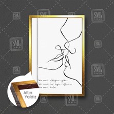 SML Tablo Bir Seni Şiir Öpüşen Çift Line Art Çizgisel Çerçeveli Dikey Kanvas Tablo