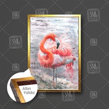 SML Tablo Suyun Içinde Ayakta Duran Flamingo Doğa Göl Deniz Manzara Hayvan Çerçeveli Dikey Kanvas Tablo