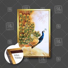 SML Tablo Tavus Kuşu Japon Sanatı Büyük Mavi Kuş Çerçeveli Dikey Kanvas Tablo