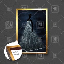 SML Tablo Siyah Gölge Kadın Üstündeki Parlayan Gelinlik Çerçeveli Dikey Kanvas Tablo