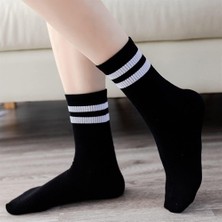 Sockingen 4lü Beyaz Siyah Çizgili Düz Karışık Tenis Çorap - Unisex